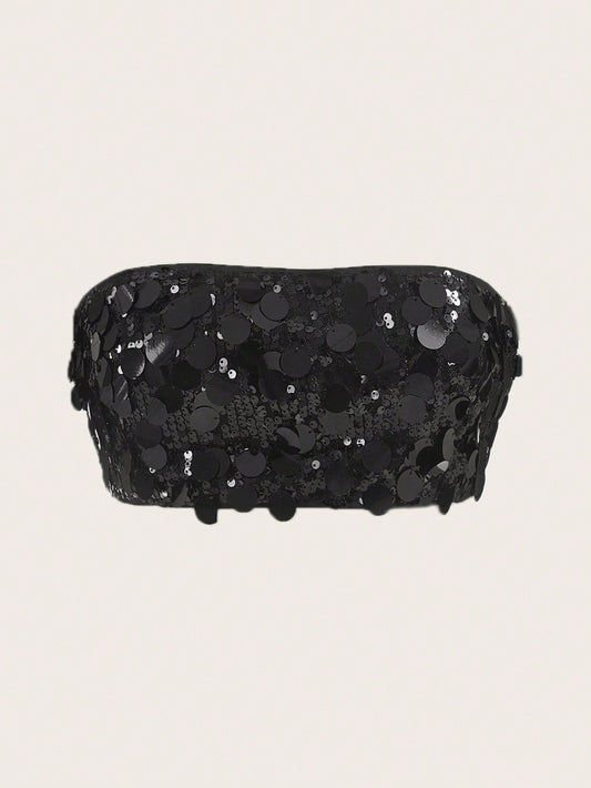ICON Sequin Decor Crop Tube Top
