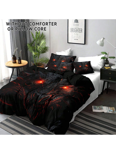3Pcs/Set Dragon Printed Polyester Duvet Cover Set, Suitable for Bedroom, Guestroom. Soft and Comfortable Bedding Set, a Gift for Family and Friends (1*Duvet Cover + 2*Pillowcases, Pillow Inner Not Included)