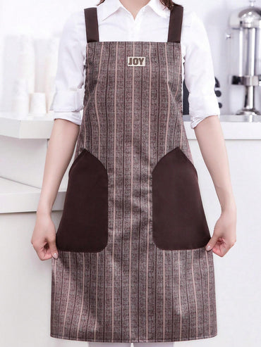 1Pc Striped Sleeveless Apron with Large Pocket, Fashionable Waist Apron for Catering, Anti-Dirty Work Clothes for Kitchen