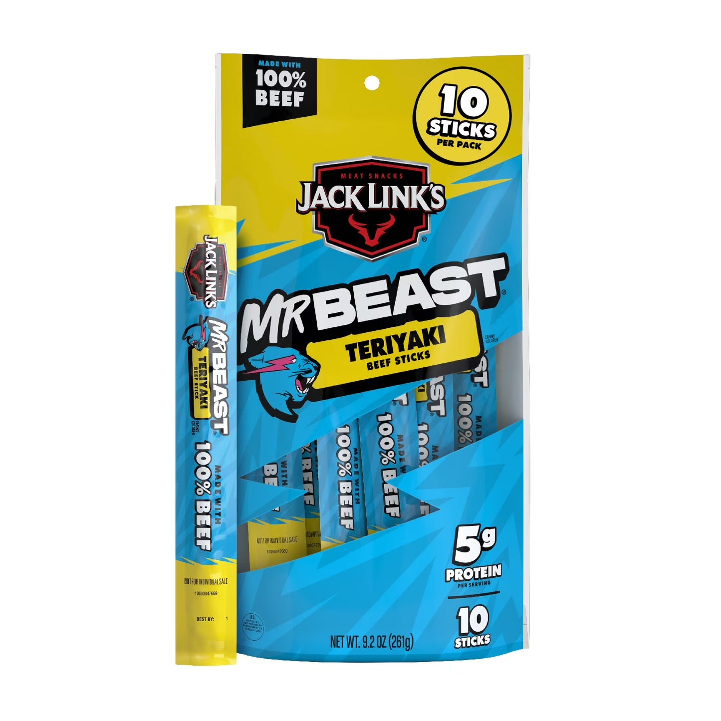 Jack Link's x MrBeast Palitos de Carne Originales 9.2 Onzas, Paquete de 10 Palitos de Carne De.92 Onzas