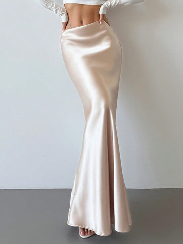 Firerie Valentine'S Day New Elegant Romantic Vintage Refined Long Mermaid Skirt with High Waist & Gold Satin Fabric Spring/Summer Fairycore Modest,Graduation,Teacher Outfits for Women,Back to School