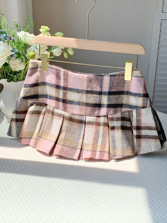 X Carly Lawrence Comfortcana Women'S Autumn and Winter Plaid Pleated Skirt