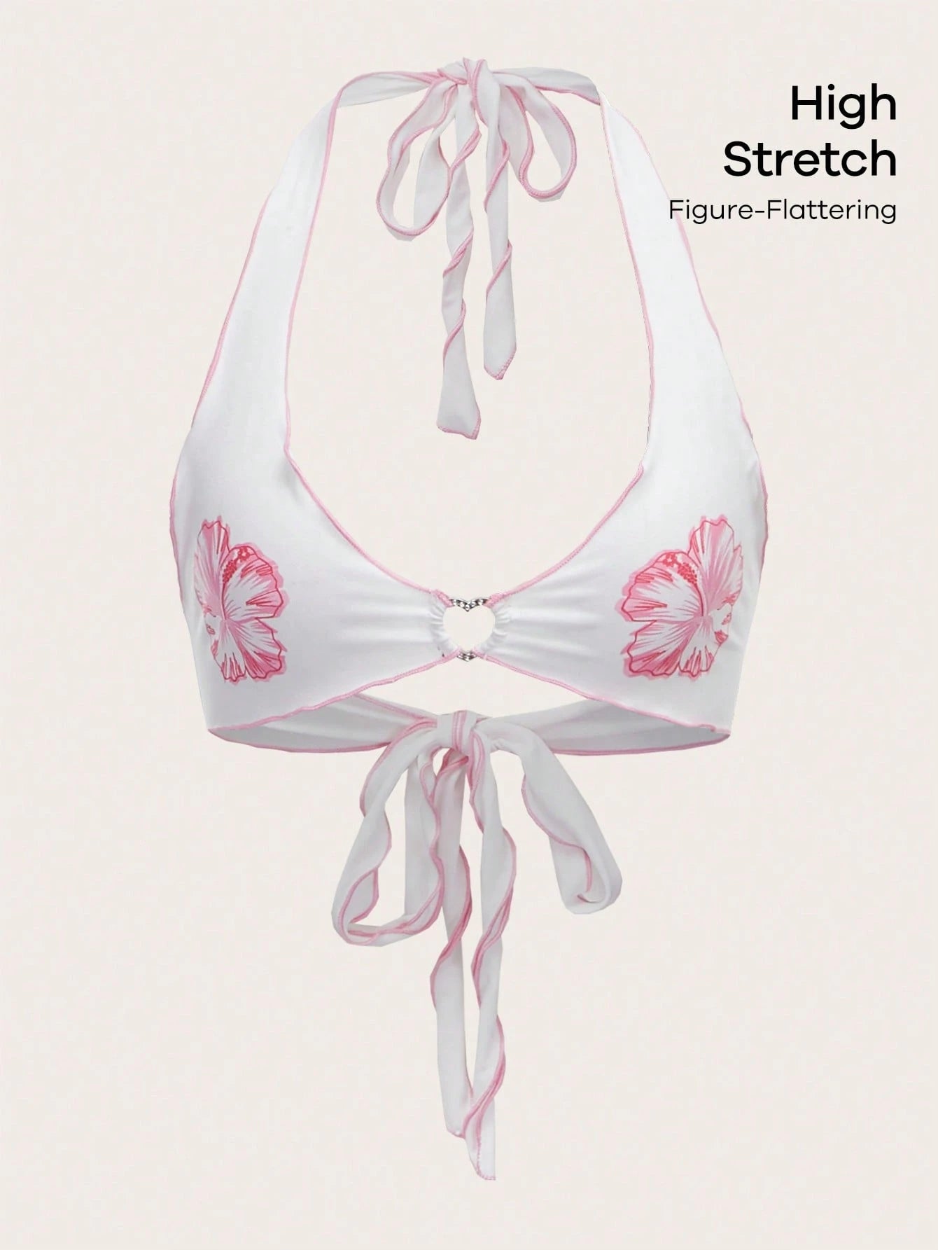 ICON Floral Print Heart Ring Detail Backless Knot Halter Top