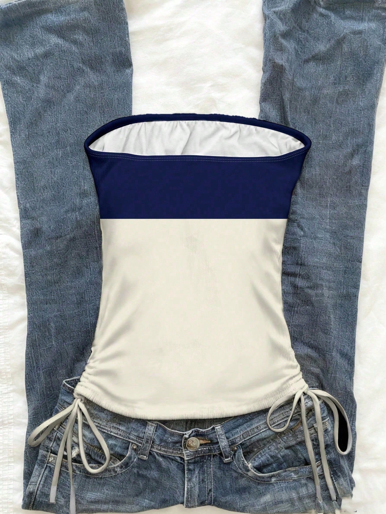 Ezwear Women'S Casual Drawstring Tie-Front Cropped Tube Top