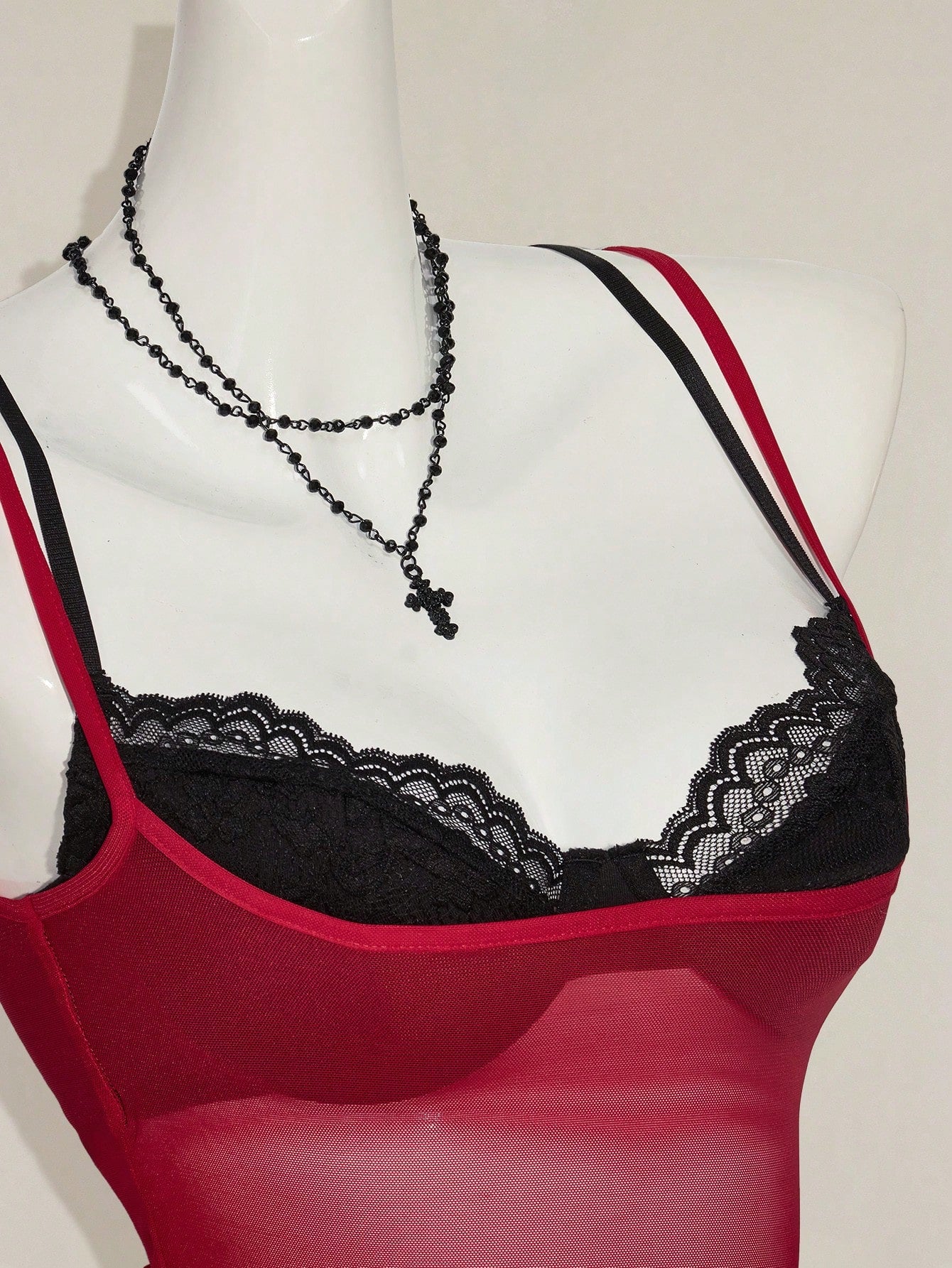 ICON Women'S Red Sheer Lace Camisole Crop Top Vest