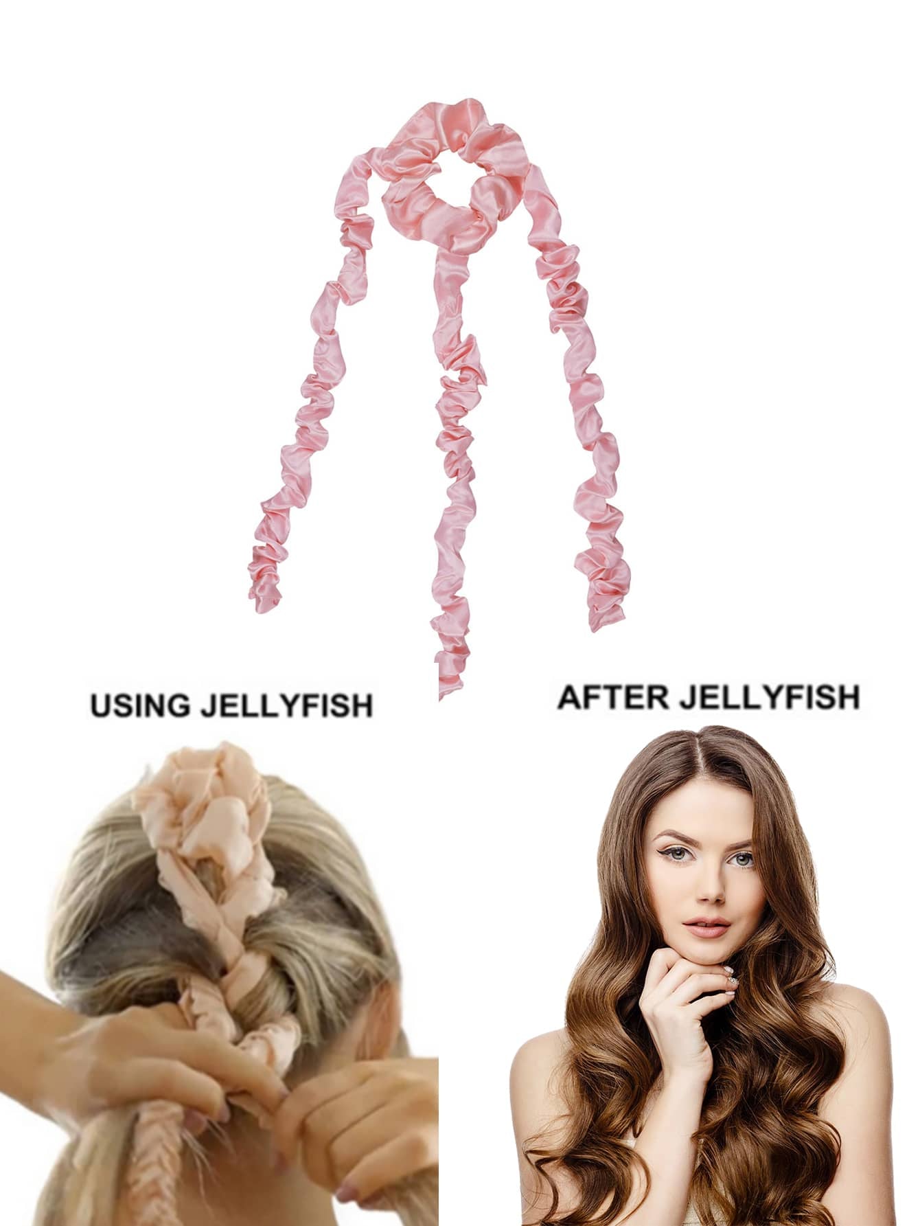 1Pc No Heat Hair Curling Tool with Jellyfish Design for Slouchy Twisted Braid & Easy Hair Bun, Creating Beachy Waves