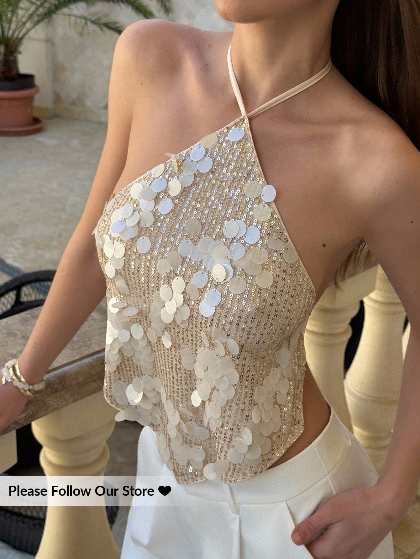 Aloruh Women'S Sexy Sequin Backless Halter Top, Beaches for Woman Tropical Vacation Raves Festival Clothes Beach Outfits for Woman Beach Vacation Vacation Outfits Woman Boho Tropical Vacation Woman Clothe Cute Tops Minimalana Business Casual Woman Commute