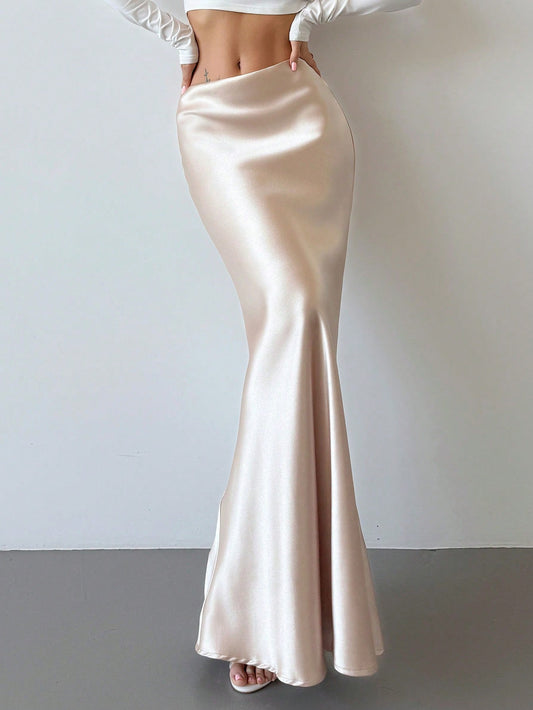 Firerie Valentine'S Day New Elegant Romantic Vintage Refined Long Mermaid Skirt with High Waist & Gold Satin Fabric Spring/Summer Fairycore Modest,Graduation,Teacher Outfits for Women,Back to School