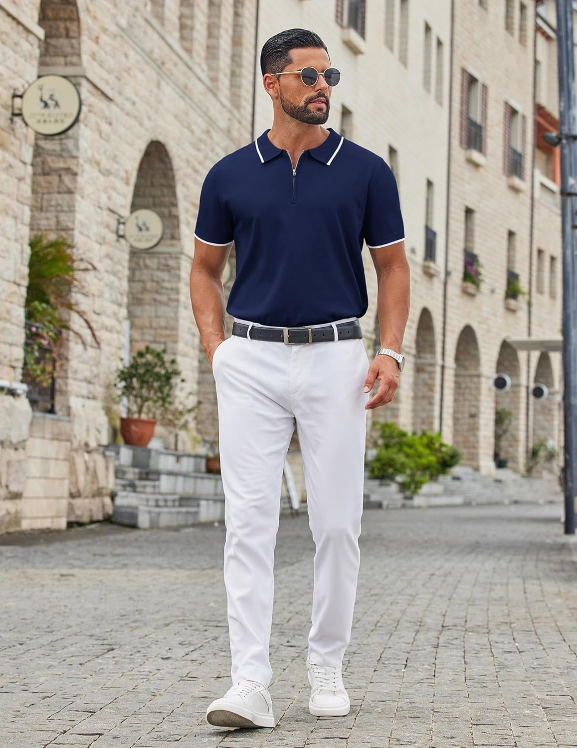 Men'S Zipper Polo Shirt Casual Knit Short Sleeve Polo T Shirt Classic Fit Shirts