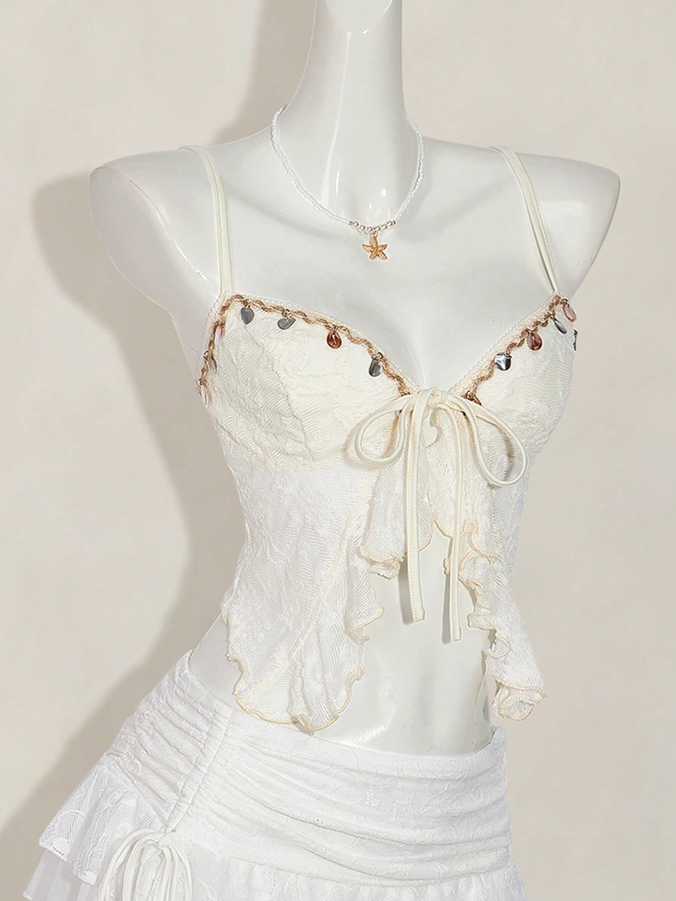 ICON Textured Jacquard Fabric Slit Hem Bohemian Style Camisole