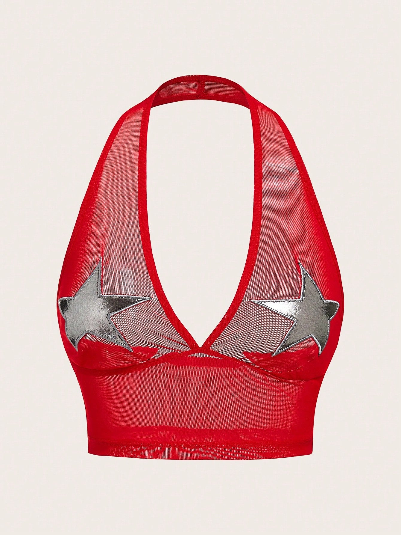 ICON Star Print Backless Halter Red Top