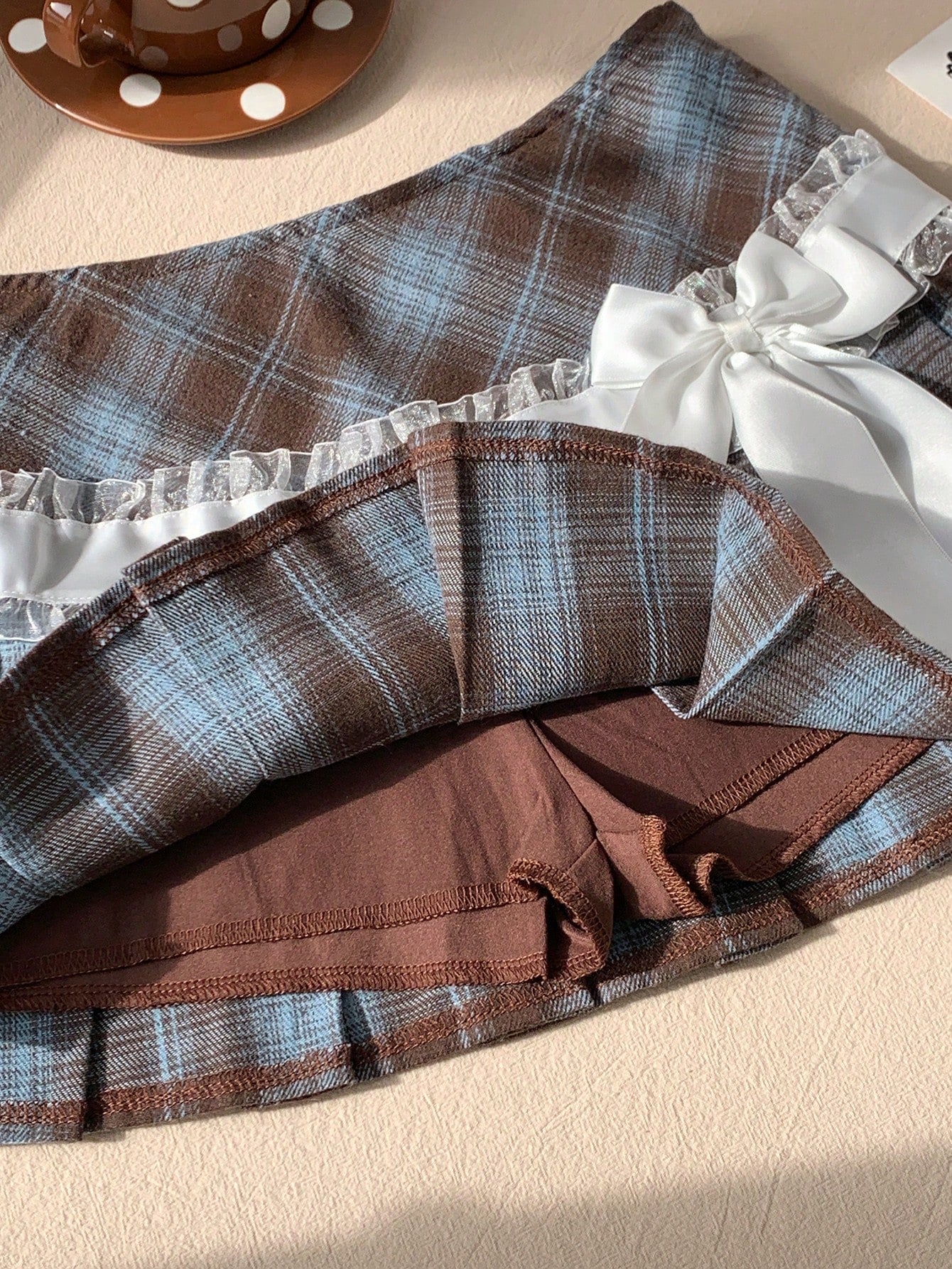 Comfortcana 2025 New Fall and Winter Women'S Plaid Lace Bow Decor Fashionable School Style Pleated Skirt Christmas New Year Party Graduation Brown and Blue Skirt
