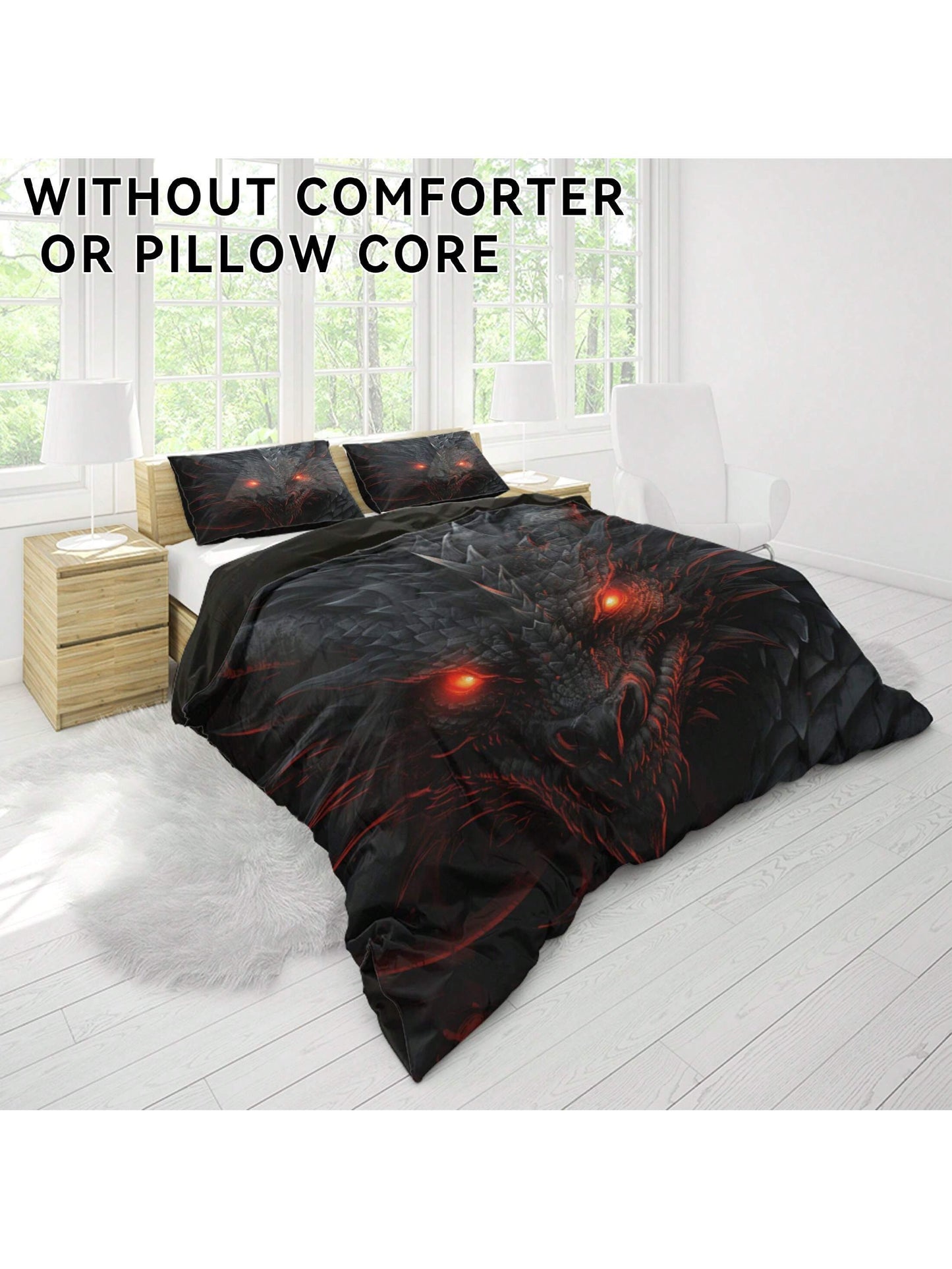 3Pcs/Set Dragon Printed Polyester Duvet Cover Set, Suitable for Bedroom, Guestroom. Soft and Comfortable Bedding Set, a Gift for Family and Friends (1*Duvet Cover + 2*Pillowcases, Pillow Inner Not Included)