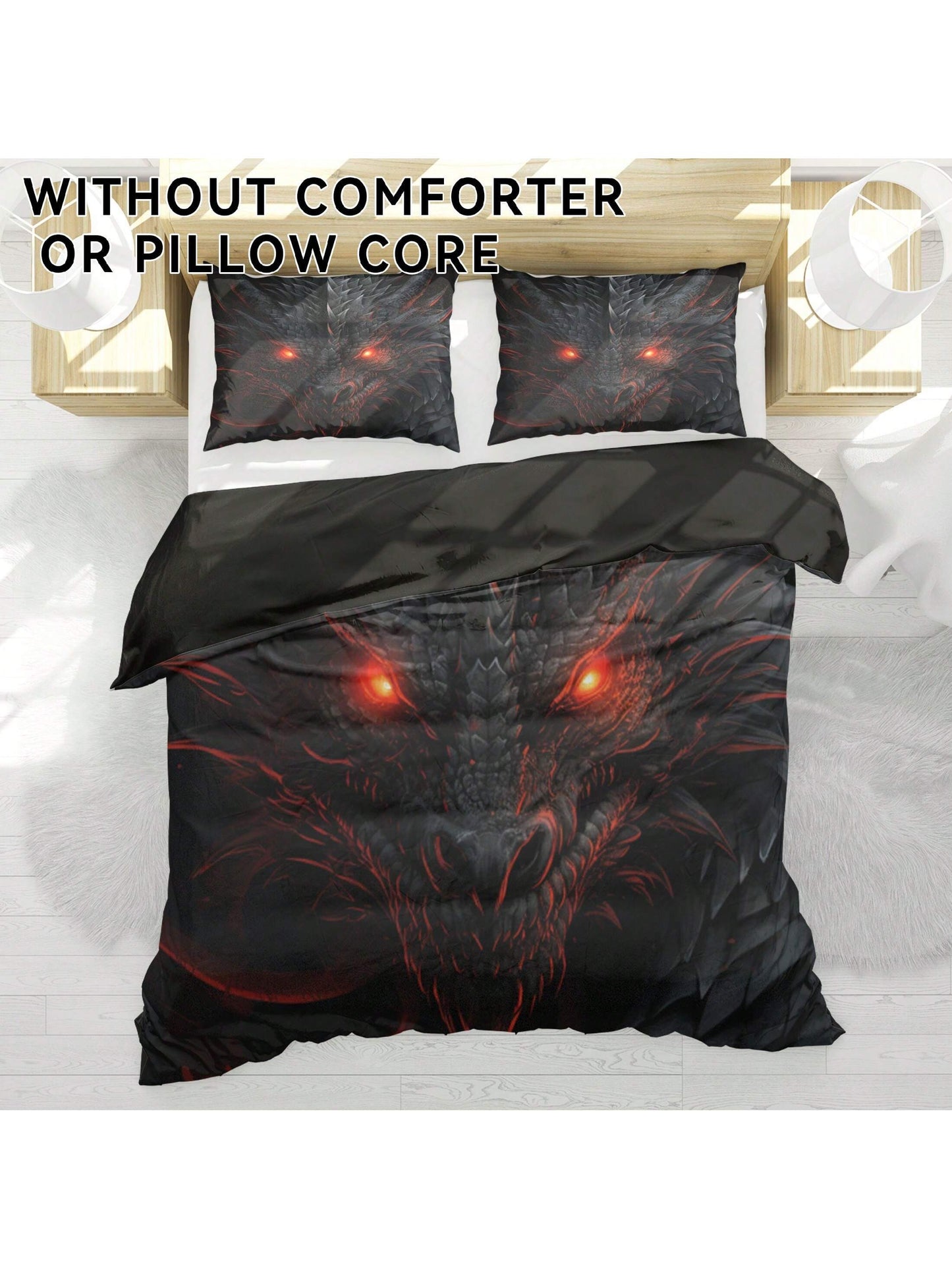 3Pcs/Set Dragon Printed Polyester Duvet Cover Set, Suitable for Bedroom, Guestroom. Soft and Comfortable Bedding Set, a Gift for Family and Friends (1*Duvet Cover + 2*Pillowcases, Pillow Inner Not Included)