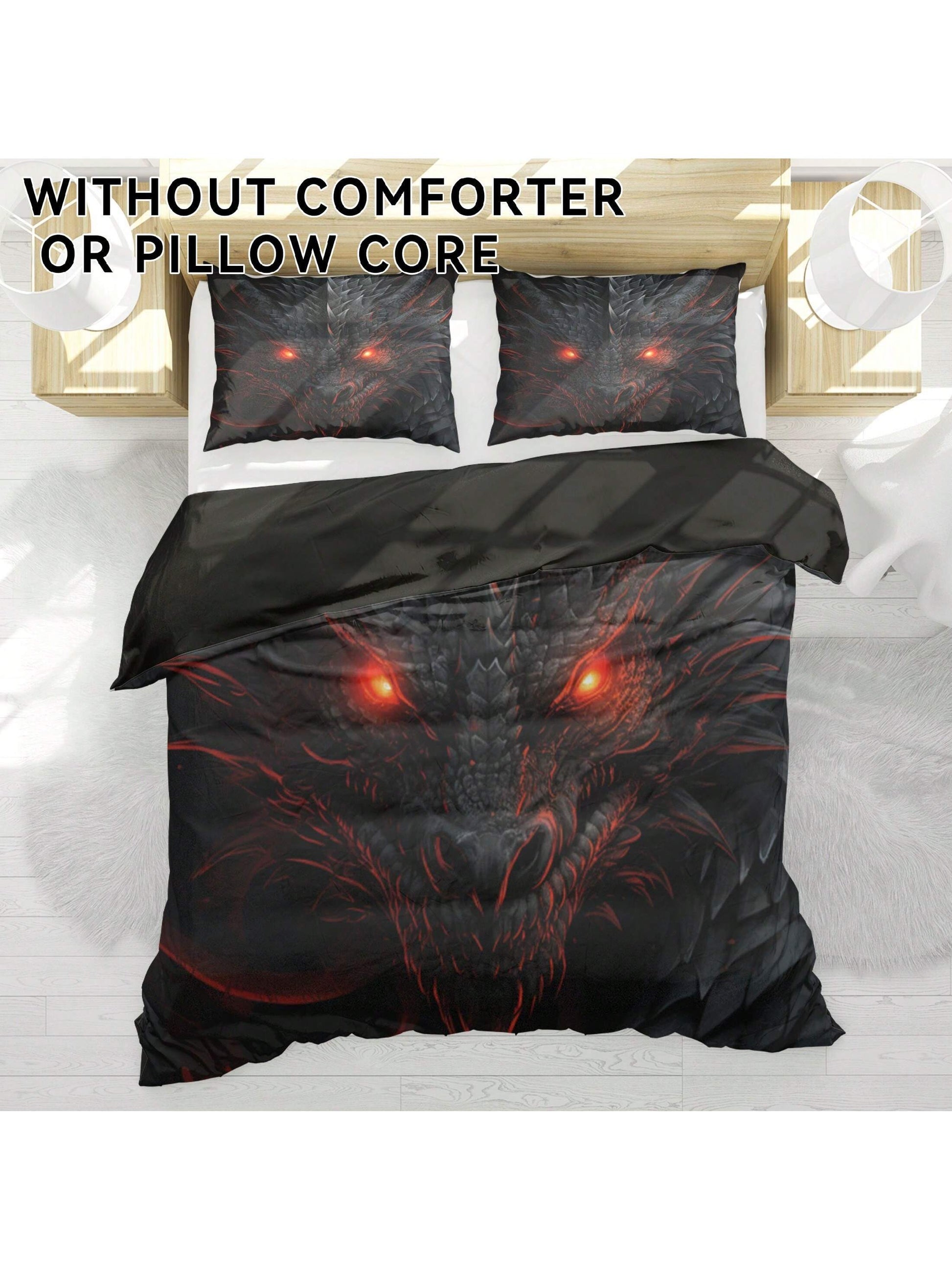 3Pcs/Set Dragon Printed Polyester Duvet Cover Set, Suitable for Bedroom, Guestroom. Soft and Comfortable Bedding Set, a Gift for Family and Friends (1*Duvet Cover + 2*Pillowcases, Pillow Inner Not Included)