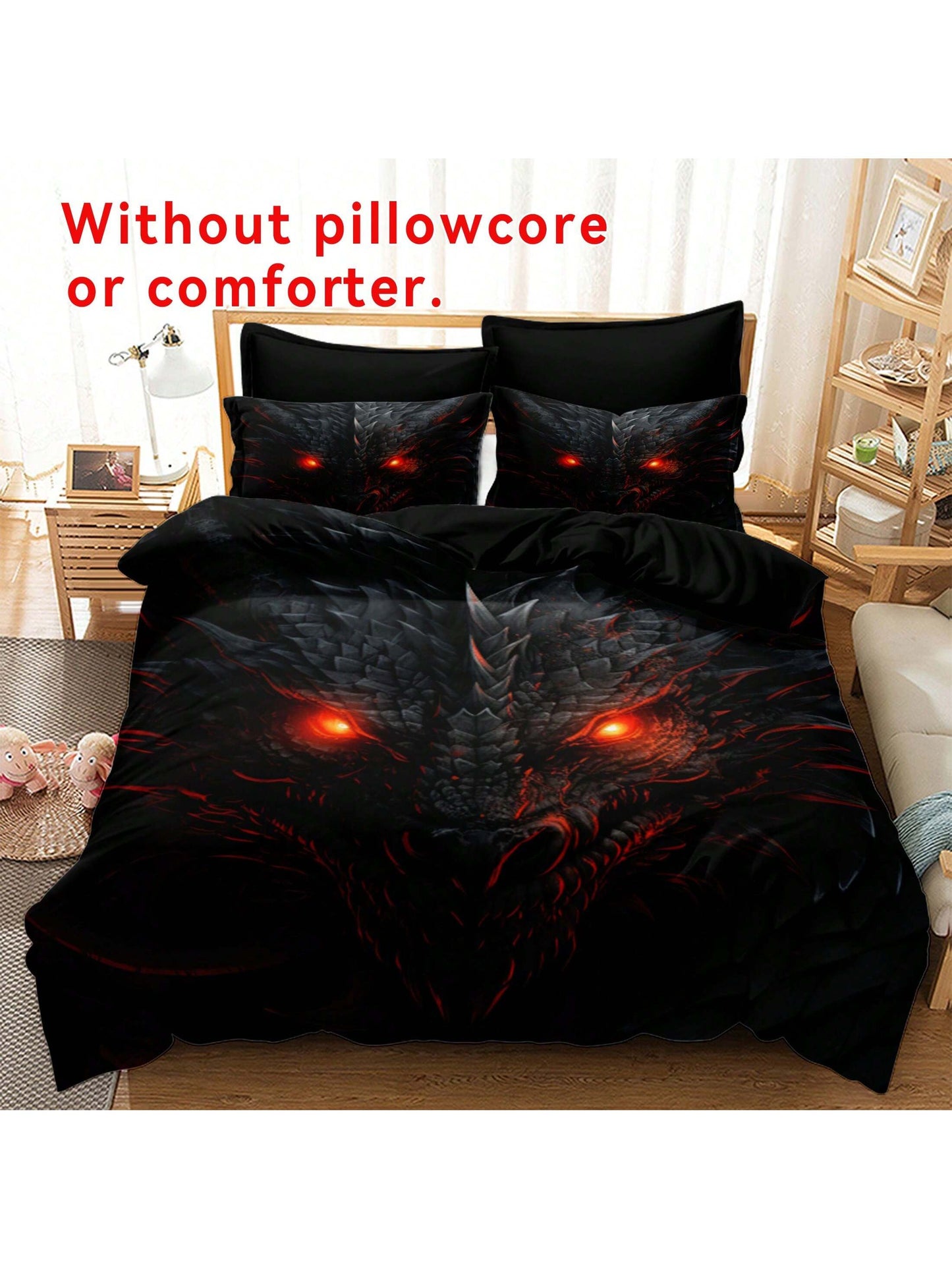3Pcs/Set Dragon Printed Polyester Duvet Cover Set, Suitable for Bedroom, Guestroom. Soft and Comfortable Bedding Set, a Gift for Family and Friends (1*Duvet Cover + 2*Pillowcases, Pillow Inner Not Included)
