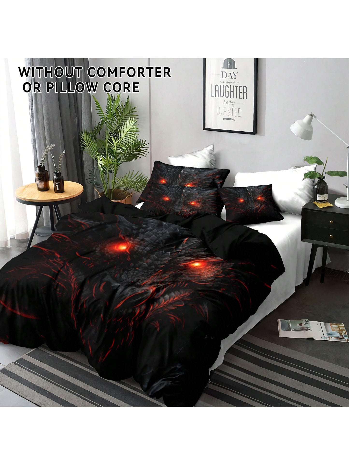 3Pcs/Set Dragon Printed Polyester Duvet Cover Set, Suitable for Bedroom, Guestroom. Soft and Comfortable Bedding Set, a Gift for Family and Friends (1*Duvet Cover + 2*Pillowcases, Pillow Inner Not Included)