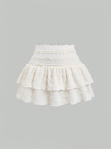 Sweetra Solid Color Ruffle Trim Number Print Double Layered Hem Skirt, Casual & Resort Y2K Outfit Mini Short Women Outfit