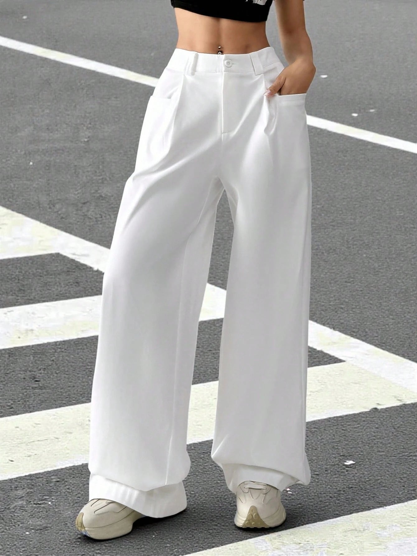 Muchica Women Spring/Summer White Cargo Vintage Oversize Wide Leg Pants