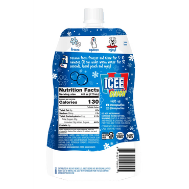 Icee Slush Frambuesa Azul Bolsa de Bebida para Congelar y Exprimir, 6 fl oz