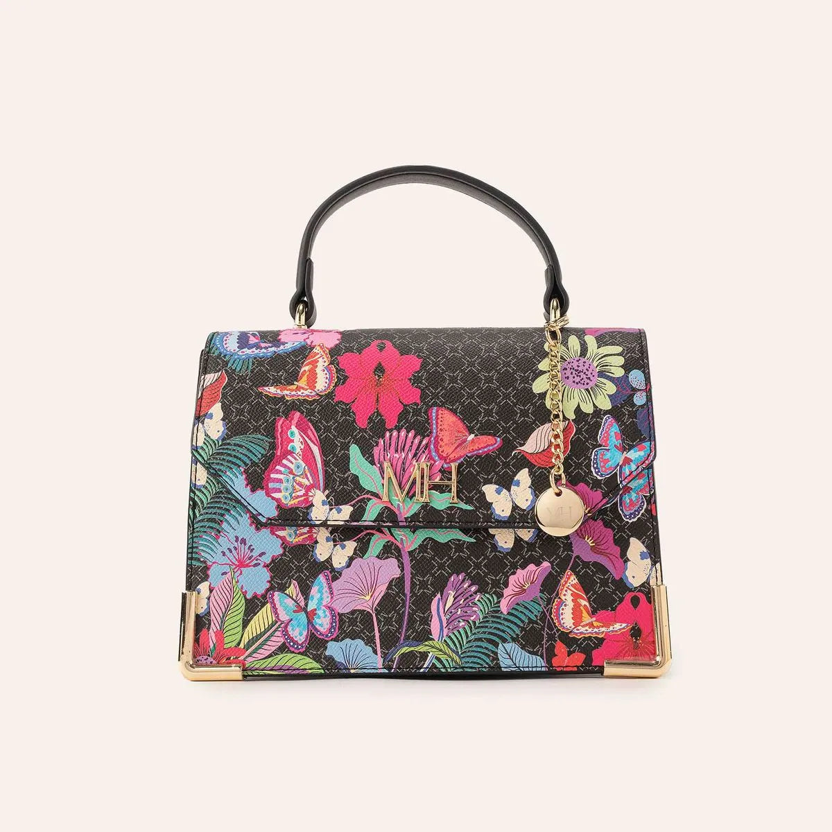 Mario Hernández Satchel Con Tapa Malva Morfo Negro Maryrose