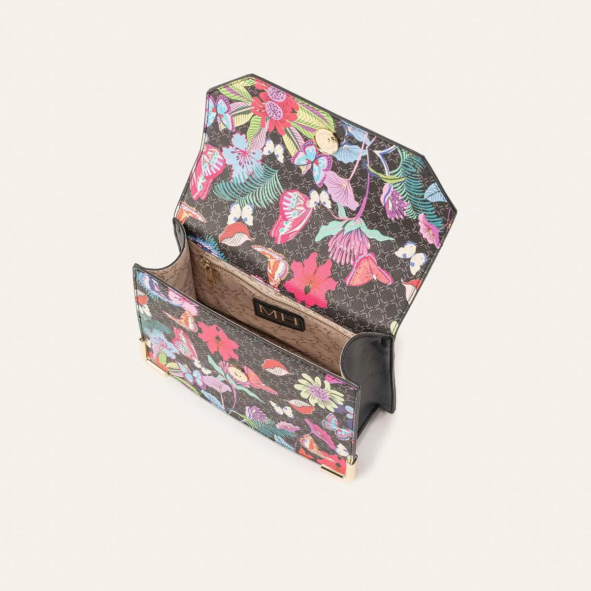 Mario Hernández Satchel Con Tapa Malva Morfo Negro Maryrose