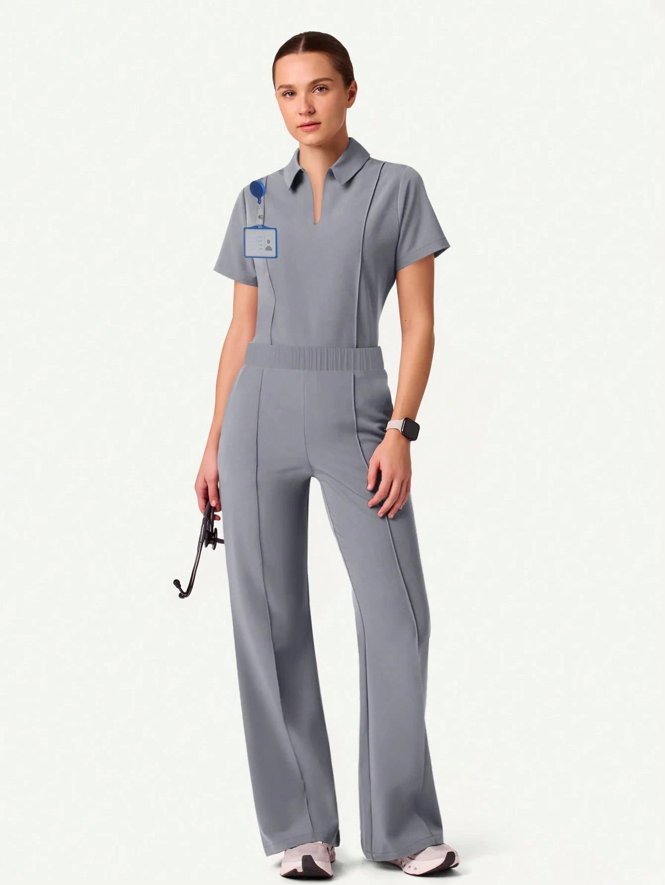 Cimmuovere 2Pcs Solid Color Pocket Top and Pants Pajama Set