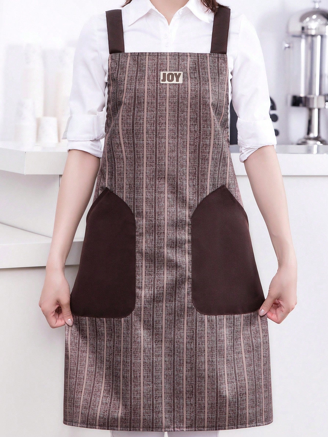 1Pc Striped Sleeveless Apron with Large Pocket, Fashionable Waist Apron for Catering, Anti-Dirty Work Clothes for Kitchen