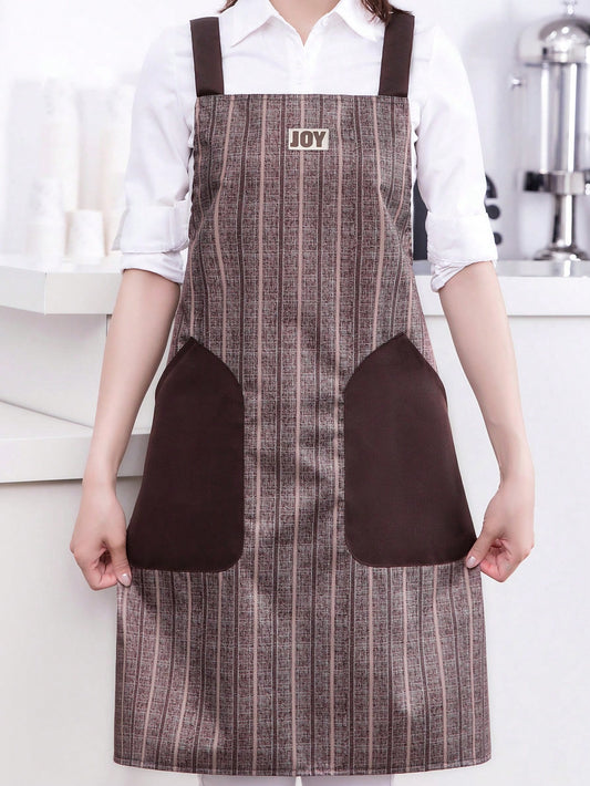 1Pc Striped Sleeveless Apron with Large Pocket, Fashionable Waist Apron for Catering, Anti-Dirty Work Clothes for Kitchen