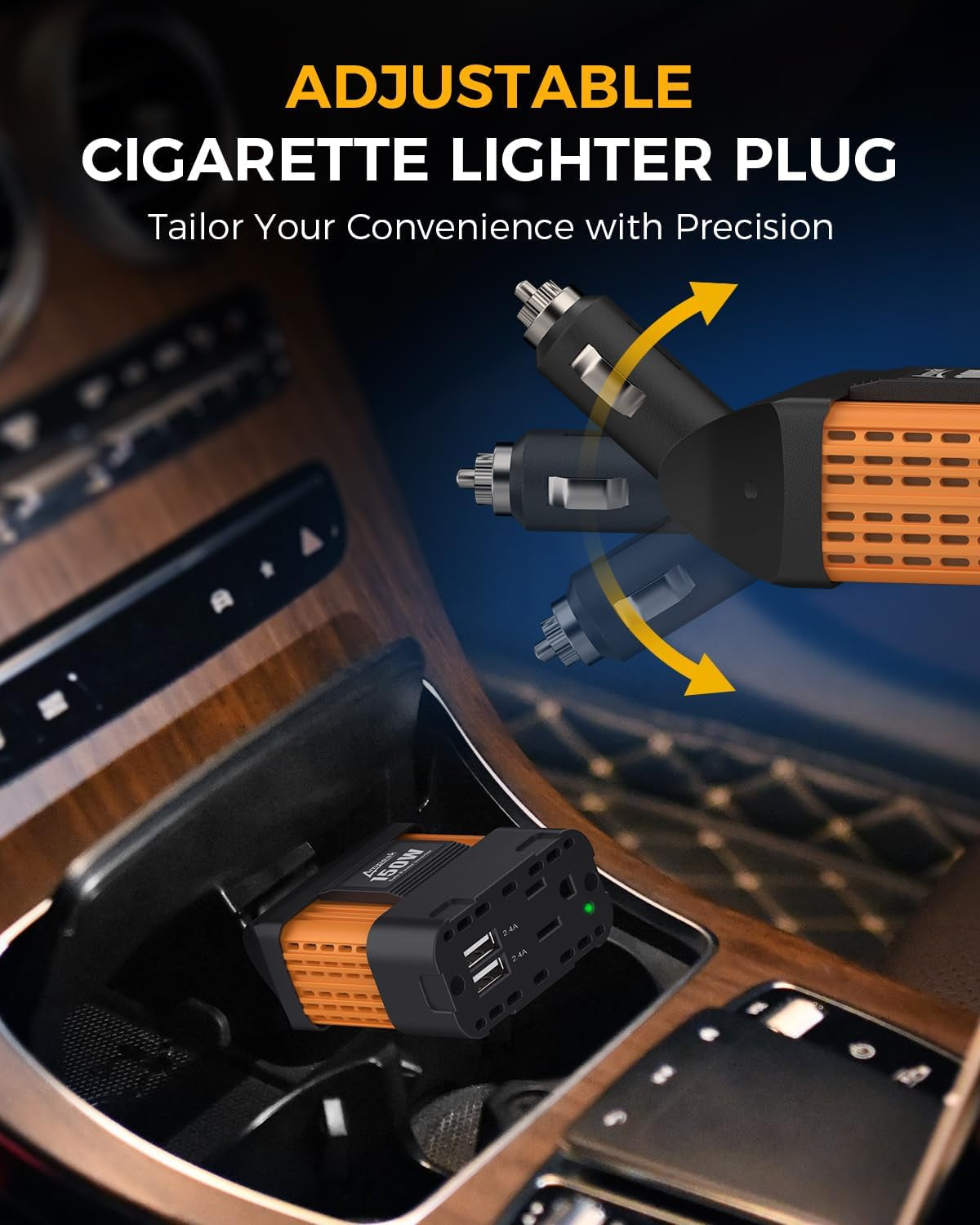 150W Car Power Inverter 12V DC to 120V AC Converter Plug in Adapter with 4.8A Dual USB Ports AC Outlet 11 Safe Protections Cigarette Lighter Adapter Car Laptop Phone Charger for Vehicles