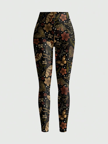ROMWE Fairycore Maple Leaf Autumn Nature Leaf Sexy Skinny Leggings for Women