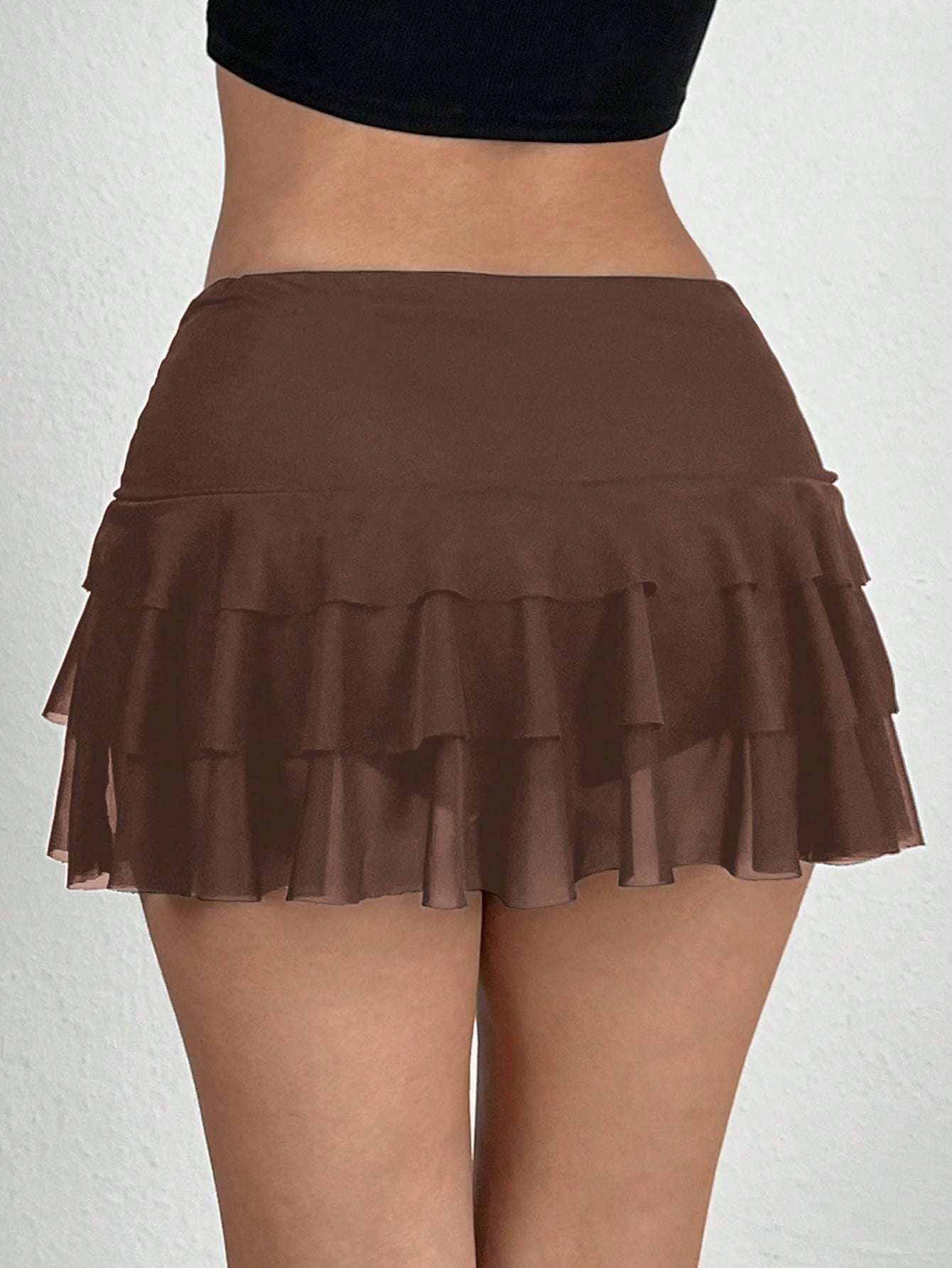Ezwear Women Solid Color Asymmetrical Hem Pleated Waist A-Line Skirt