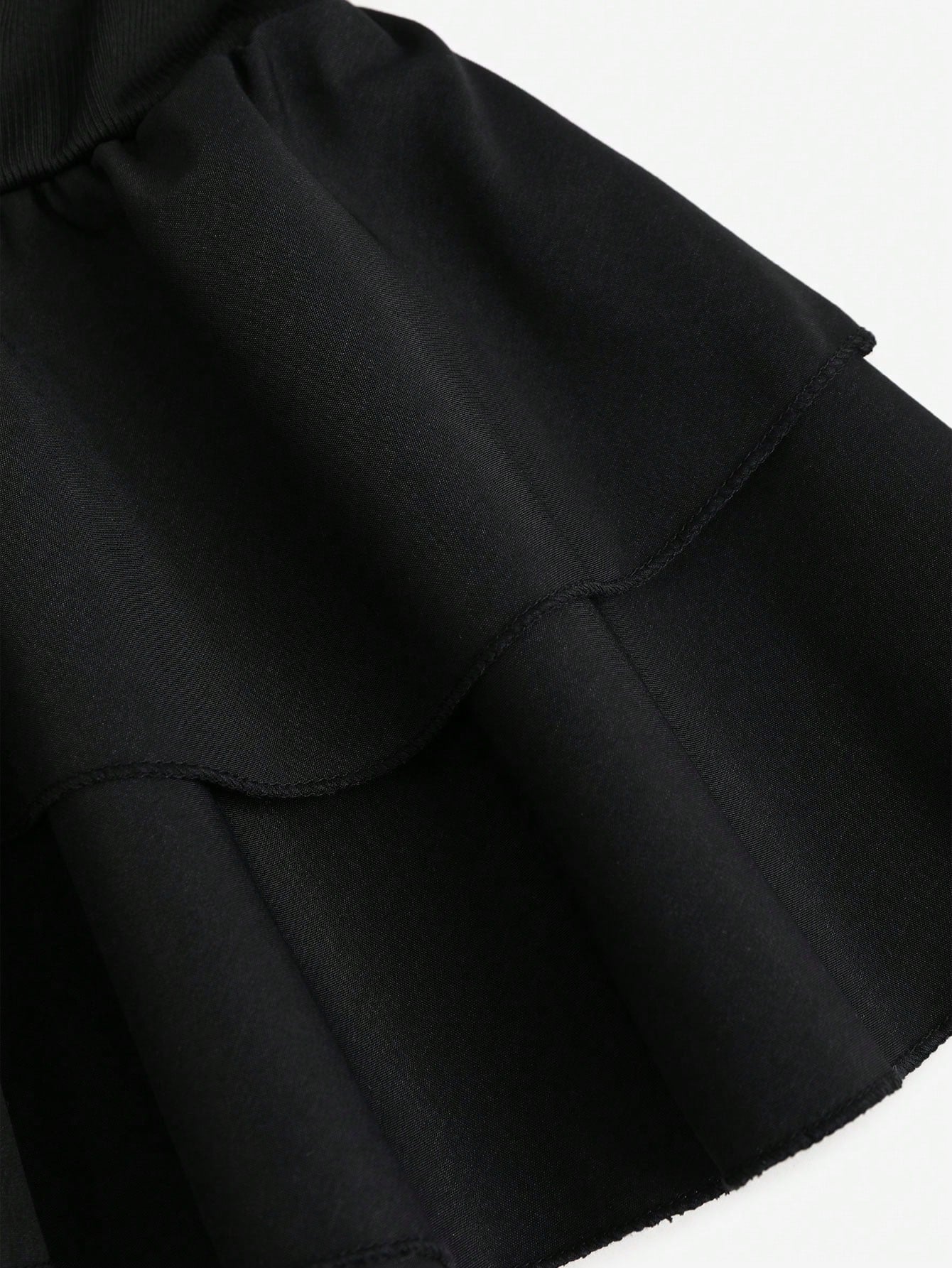 Sweetra Black Knit & Woven Patchwork V-Neck Ruffle Backless Mini Dress with Ruched Waist, Simple & Elegant for Vacation Casual Daily Wear, Spring/Summer for Women