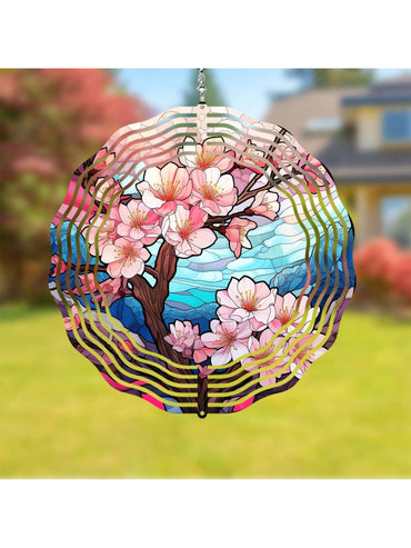 1PC Peach Blossom Wind Spinner 3D Metal Hanging Peach Blossom Wind Spinner Yard Art Garden Decorations Spring Decoration Gradient Color Garden Spinner Gift Crafts Ornaments Kinetic Hanging Wind Catcher for Indoor Outdoor Window Decor