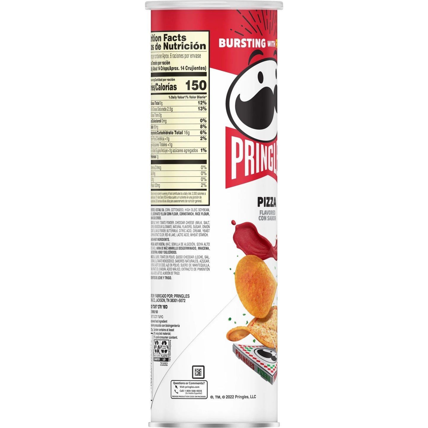 Pizza Potato Crisps Chips, Lunch Snacks, 5.5 Oz Canister