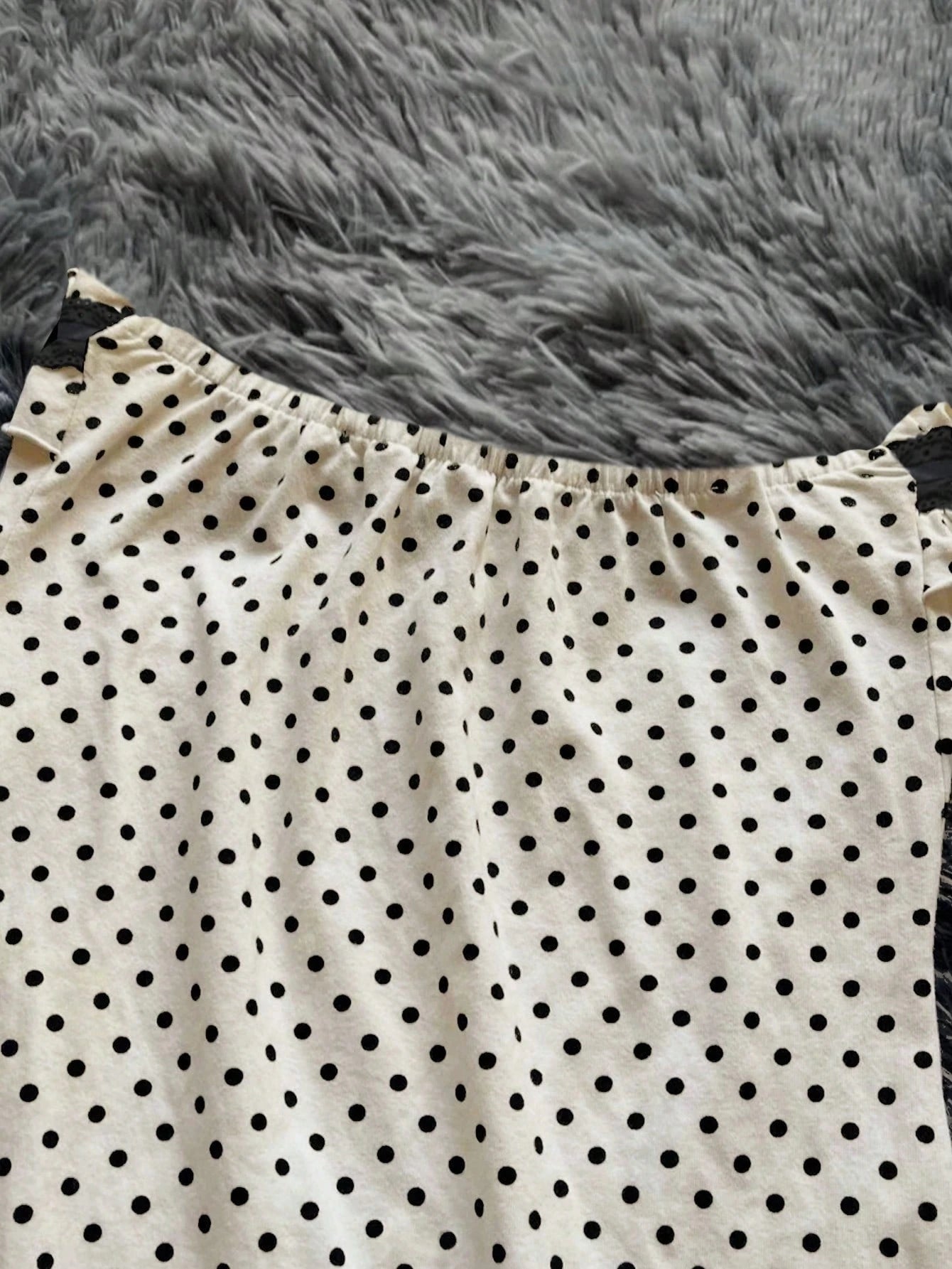 INAWLY Women Frill Trim Polka Dot Print Contrast Lace Strapless Mini Dress