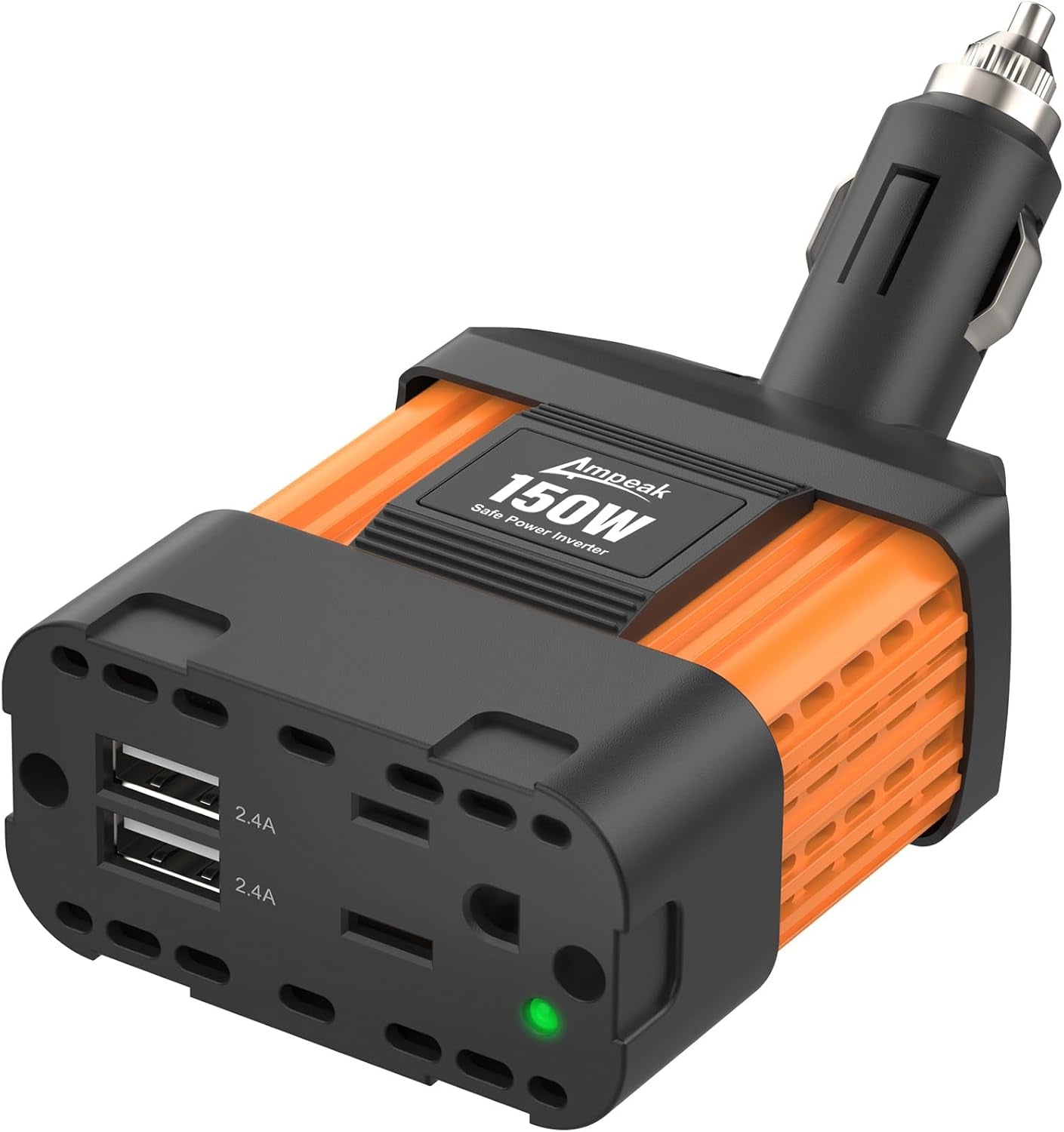 150W Car Power Inverter 12V DC to 120V AC Converter Plug in Adapter with 4.8A Dual USB Ports AC Outlet 11 Safe Protections Cigarette Lighter Adapter Car Laptop Phone Charger for Vehicles