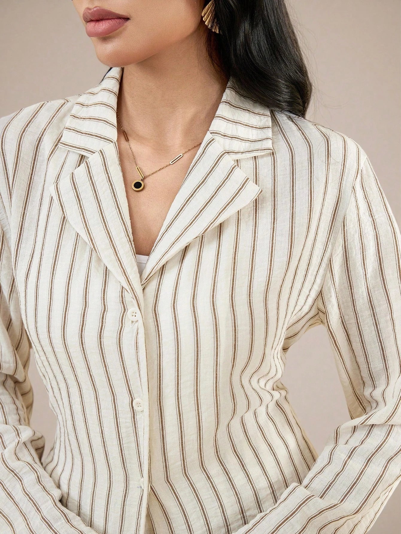 Veilorie Women'S Casual Commuter Striped Long Shirt and Pants Arabic Set