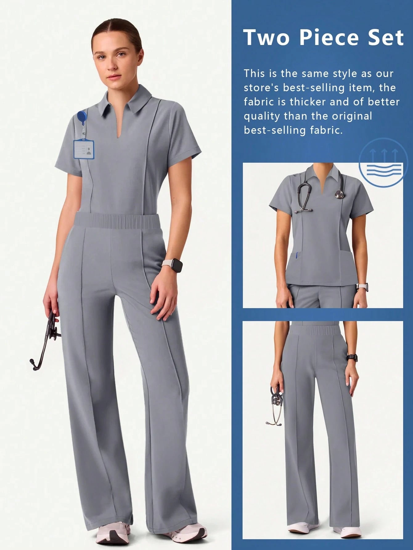 Cimmuovere 2Pcs Solid Color Pocket Top and Pants Pajama Set