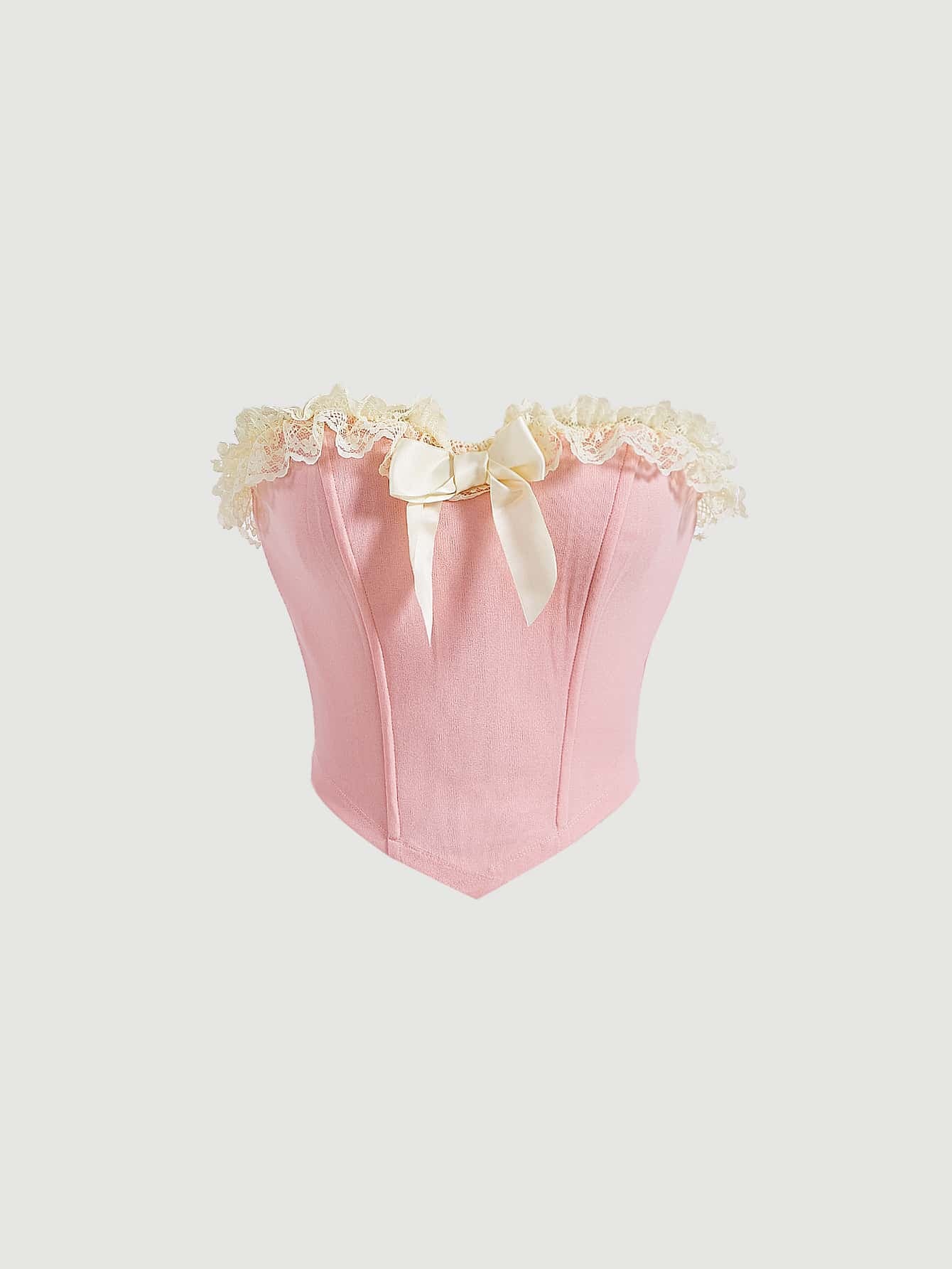 MOD Romantic Pink Corset Date Night Top Bow Front Ruffle Trim Bandana Hem Crop Tube Top
