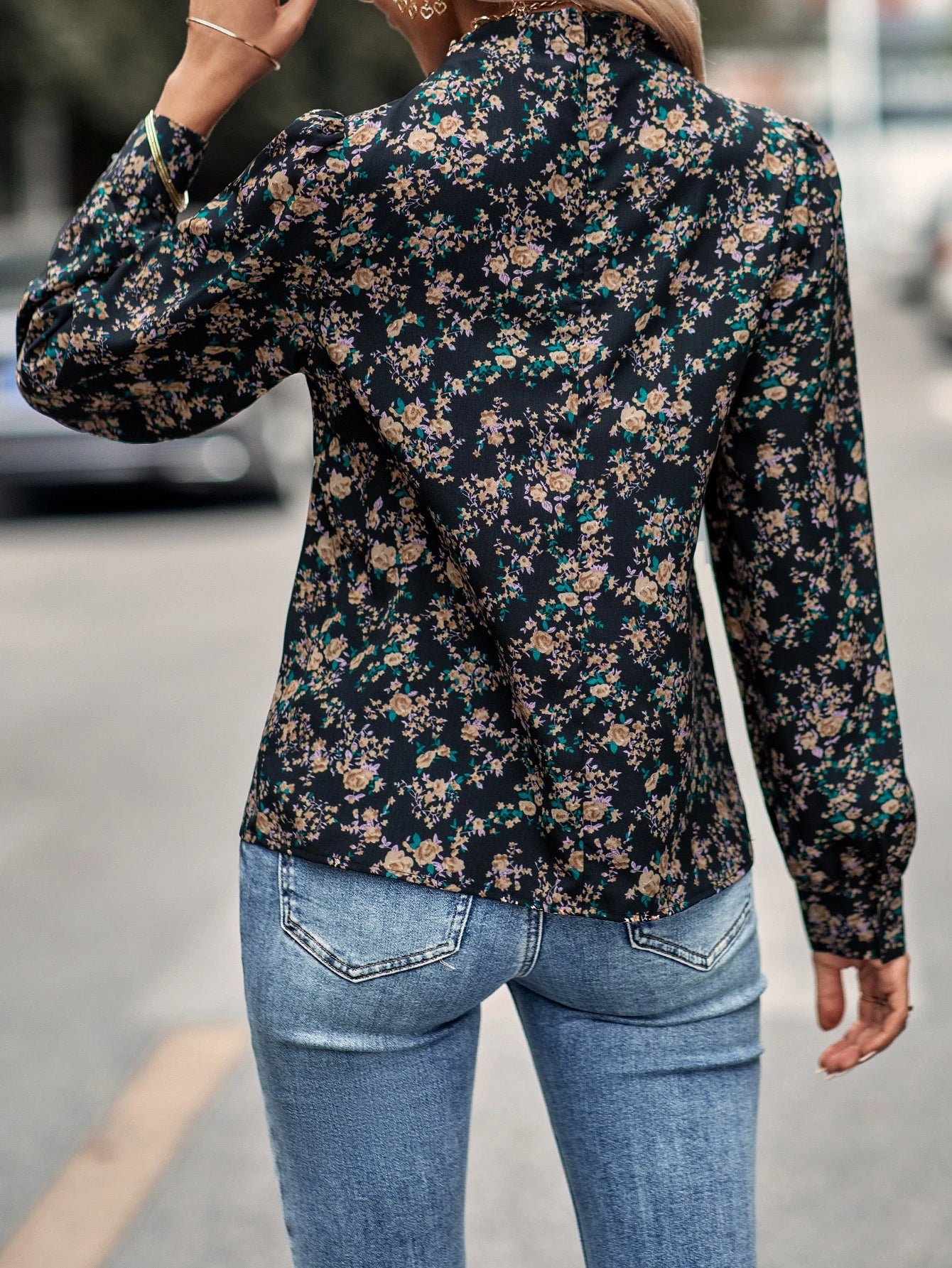 Ditsy Floral Mock Neck Blouse