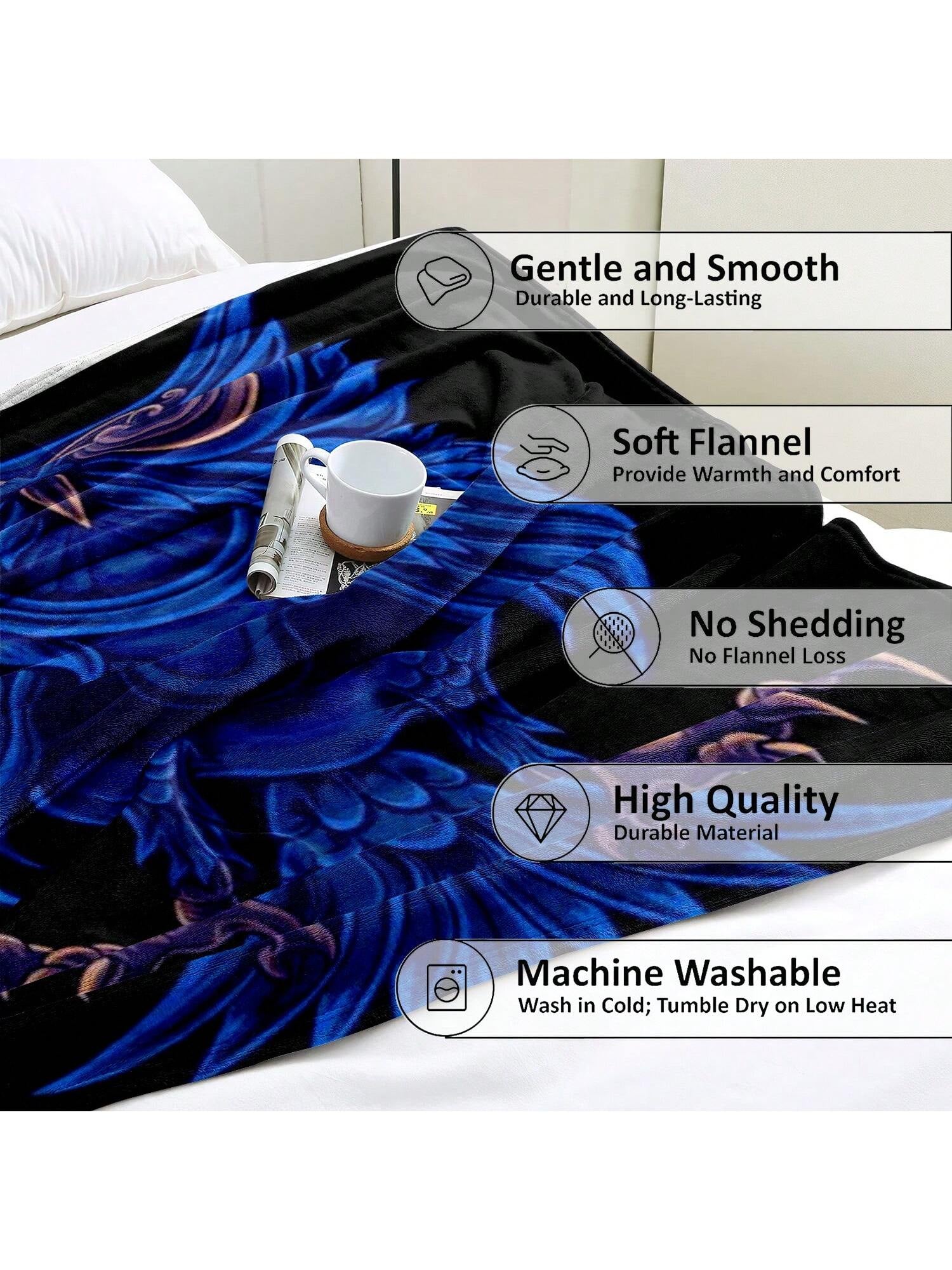 A Cozy and Cute Blue Owl Printed Blanket Made of Flannel Fabric, a Rectangular and Soft Sofa Cover Blanket Suitable for Daily Use at Home
