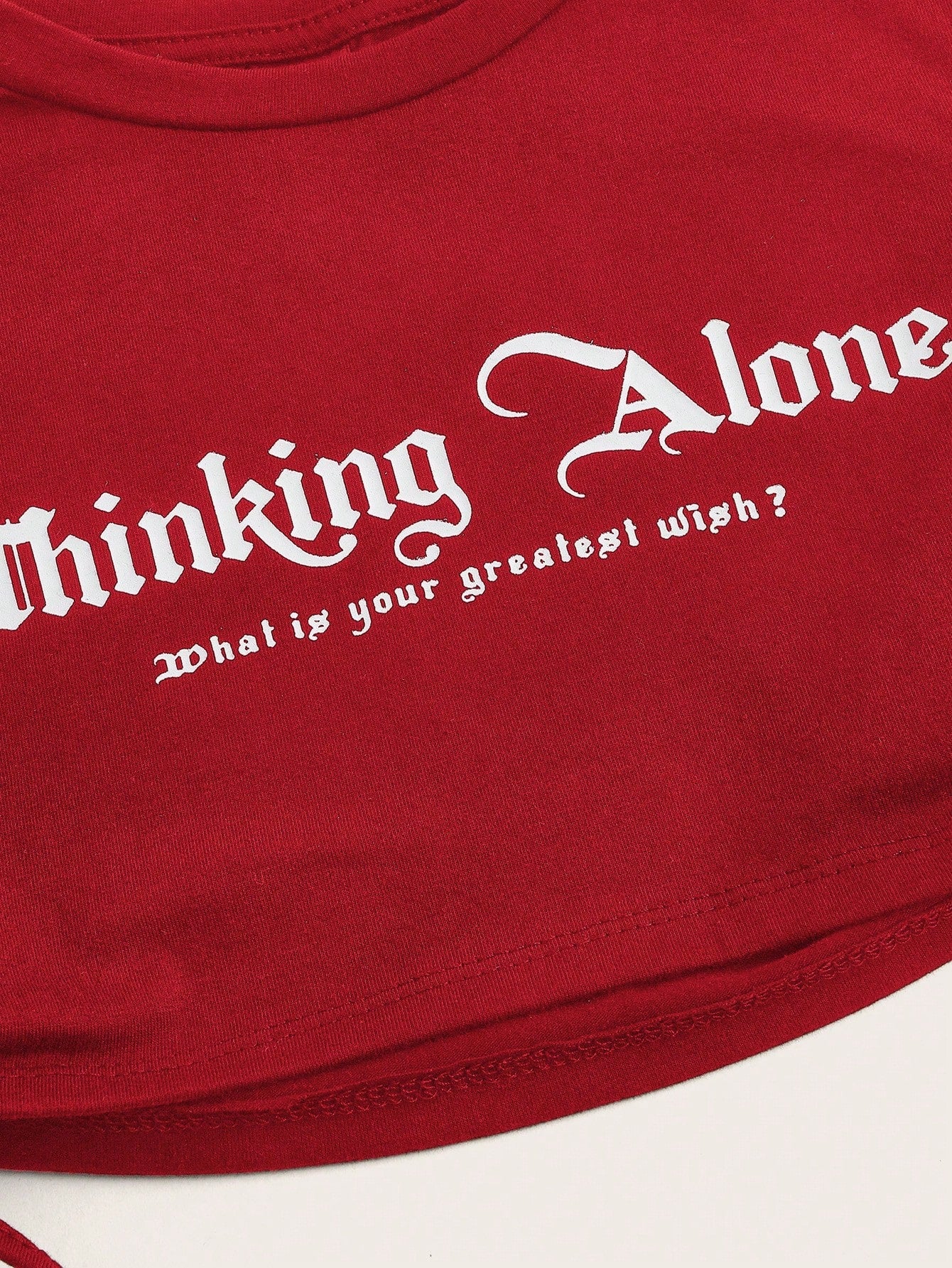 ICON Slogan Graphic Drawstring Side Crop Top Thinking Alone What Is Your Greatest Wish?