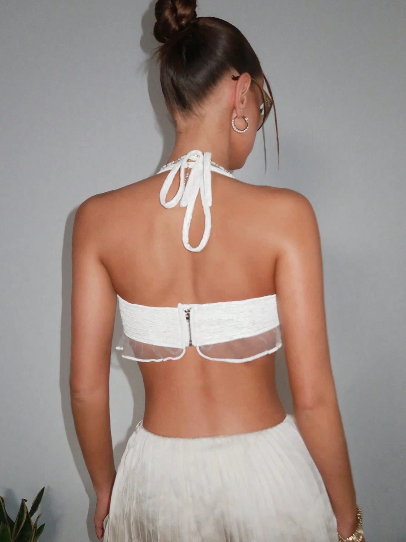 ICON Bow Knot Ruffle Hem Halter Neck Camisole,Rave Top