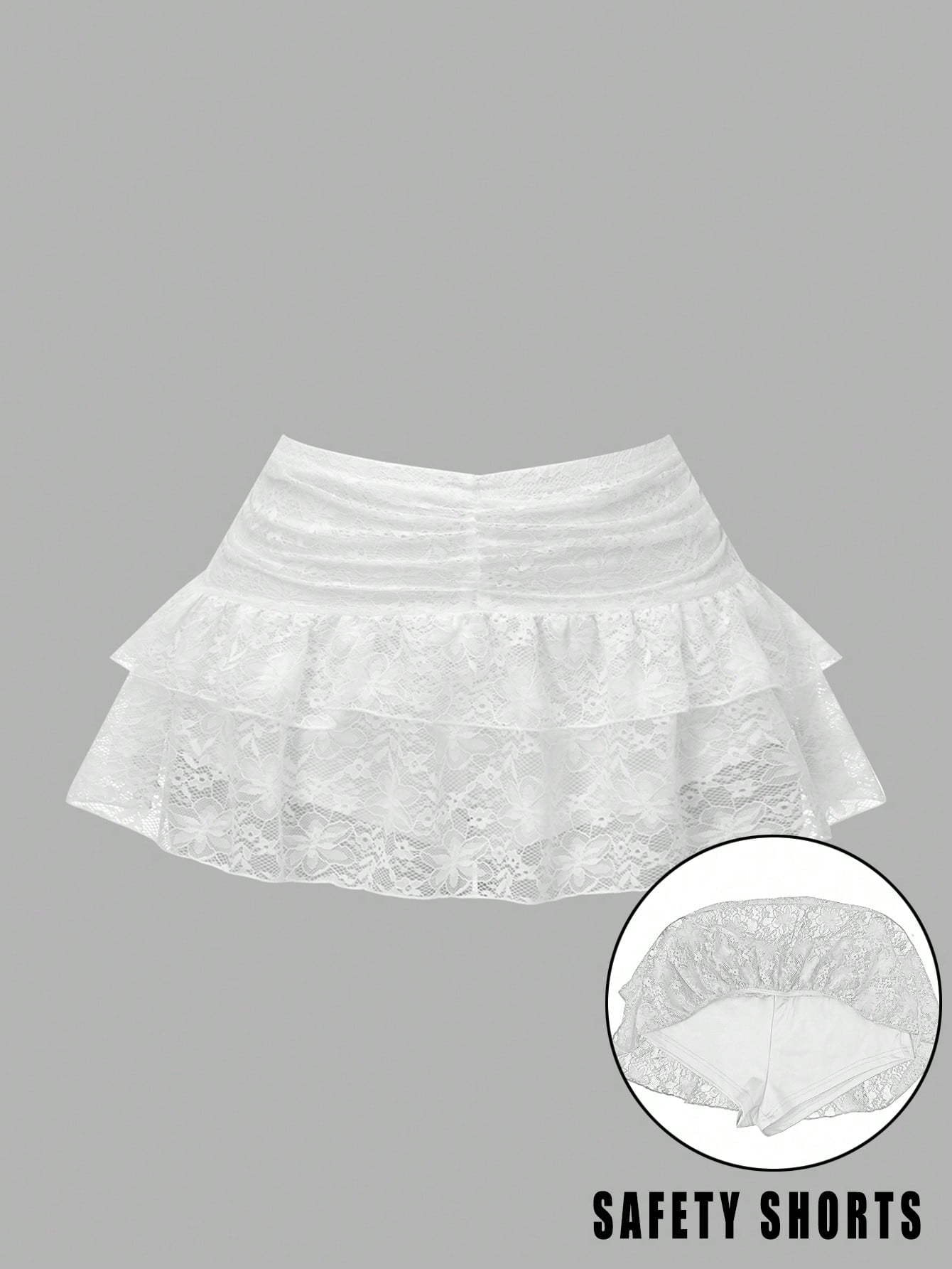Women'S Lace Ruffle Drawstring Pleated Cute Cake Mini Skirt, Suitable for Gathering, Shopping, Party, White