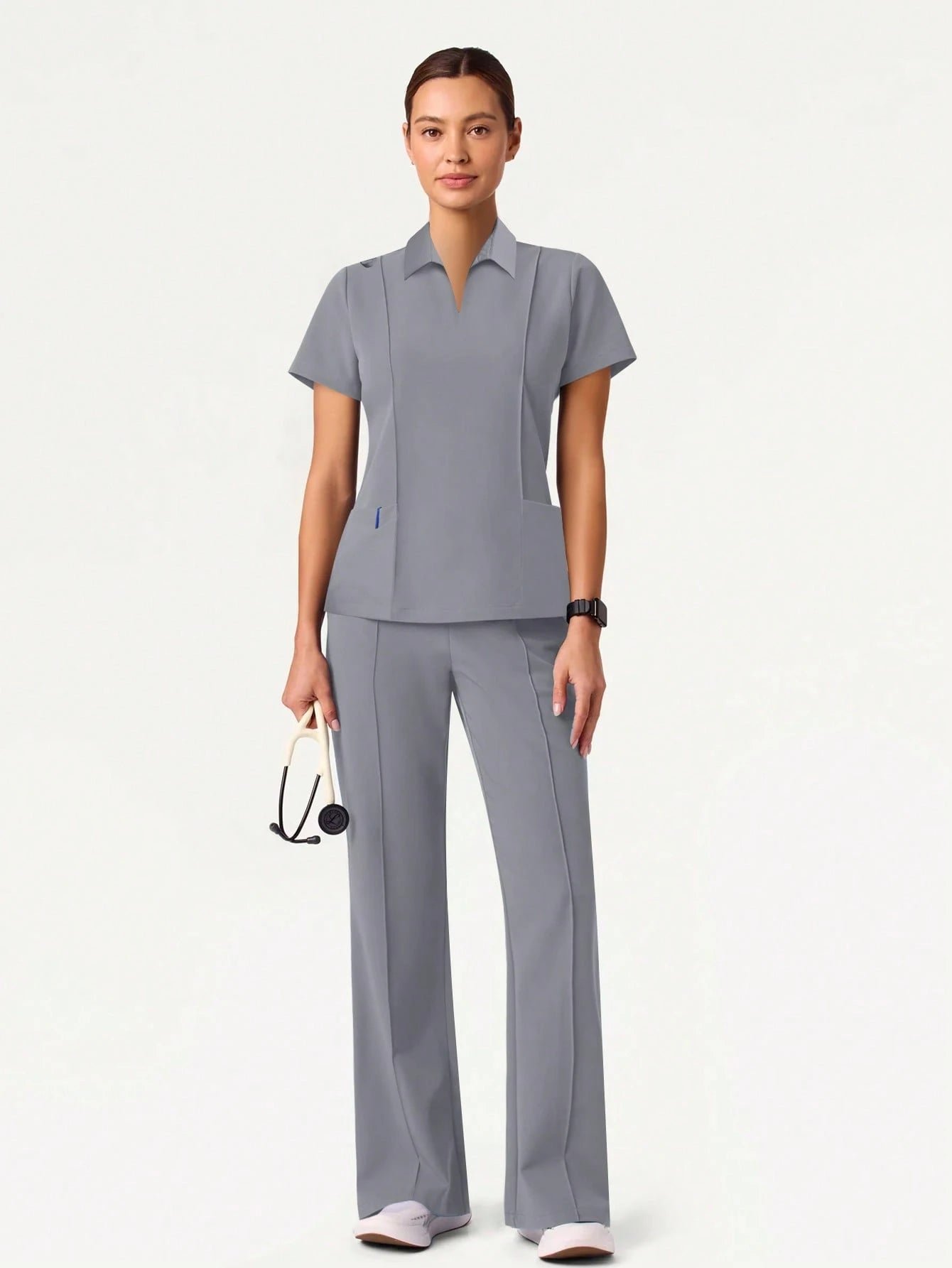 Cimmuovere 2Pcs Solid Color Pocket Top and Pants Pajama Set
