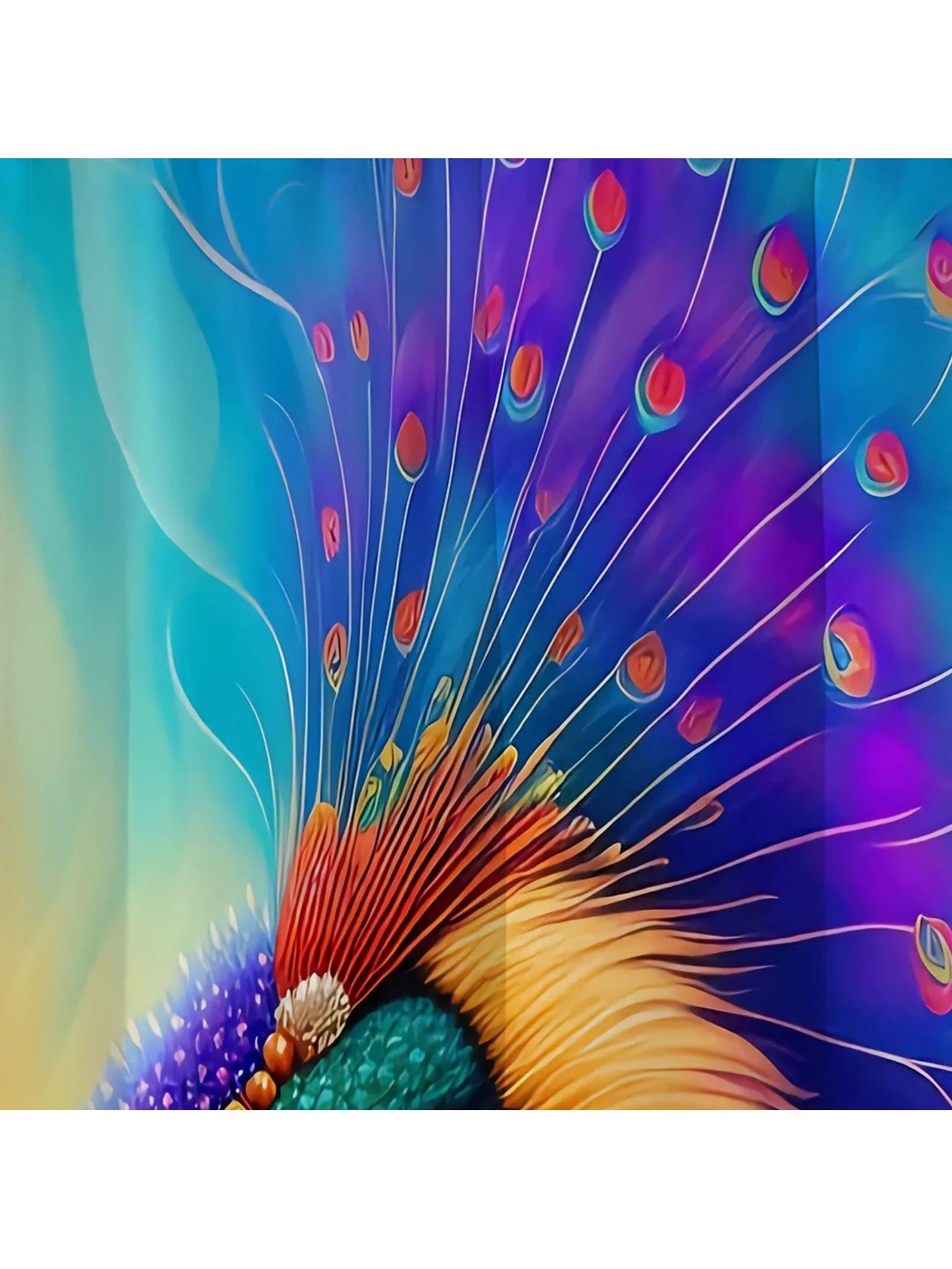 2Pcs Peacock Print Curtain