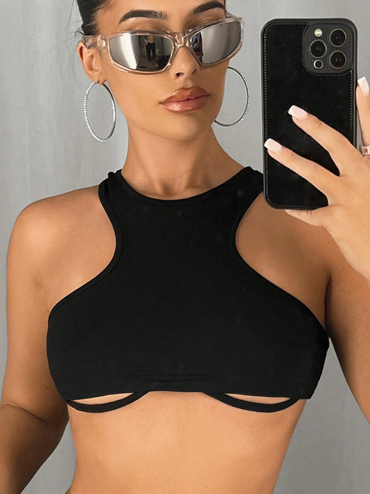 ICON Solid Color Hollow Out Tank Top