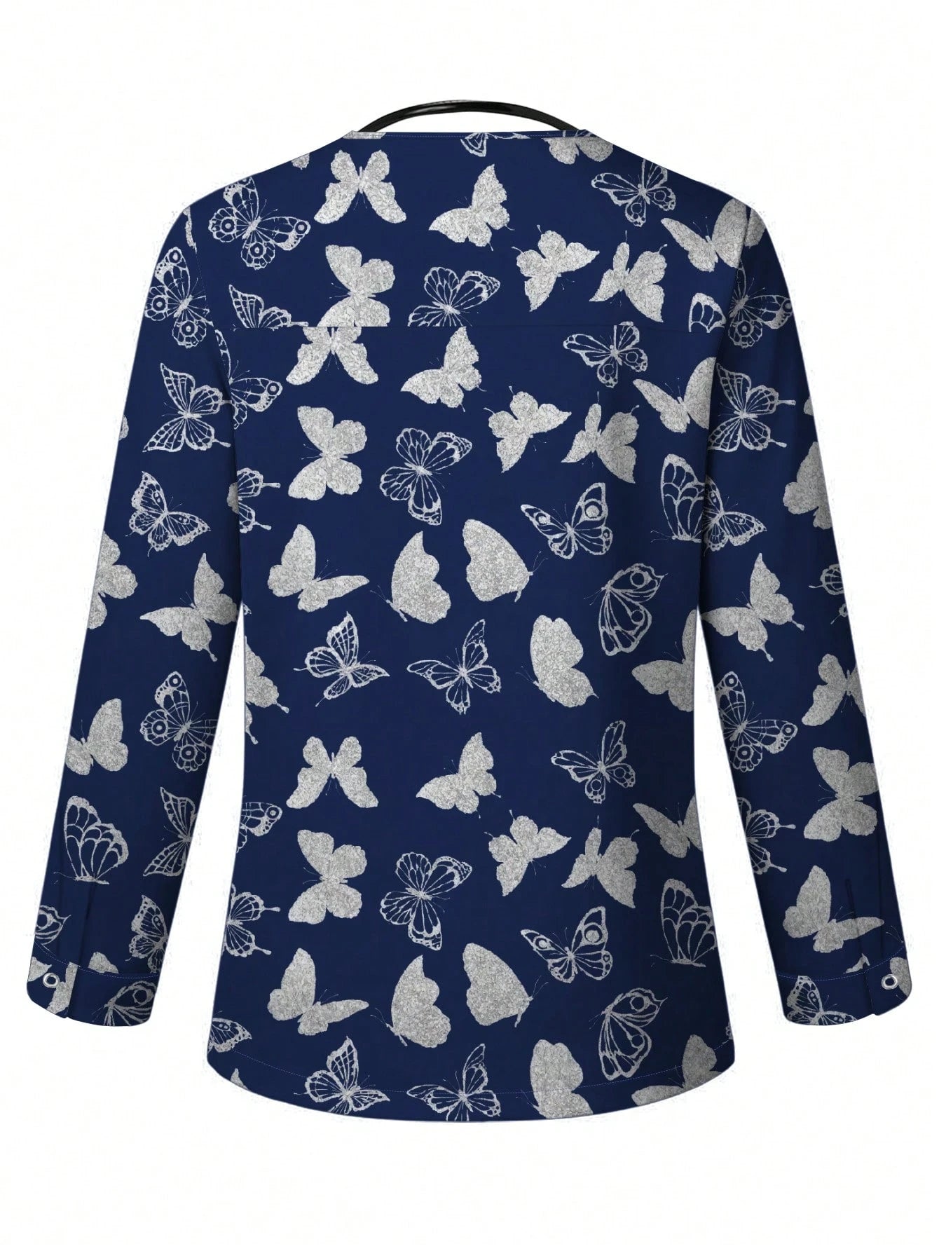 Popscrub Women'S Casual Butterfly Silhouette Print Lightweight Cardigan Jacket, Suitable for Spring/Summer Nursing/ Uniforms
