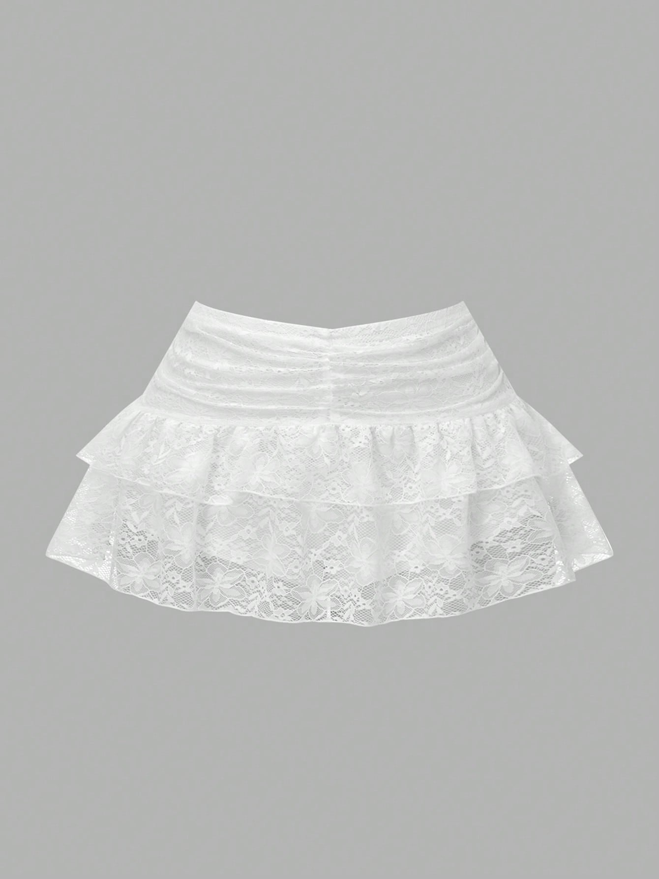 Women'S Lace Ruffle Drawstring Pleated Cute Cake Mini Skirt, Suitable for Gathering, Shopping, Party, White